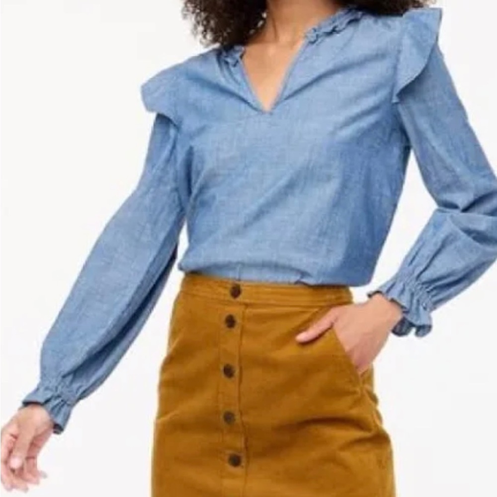 JCrew Chambray Ruffle Top - Picture 8 of 9